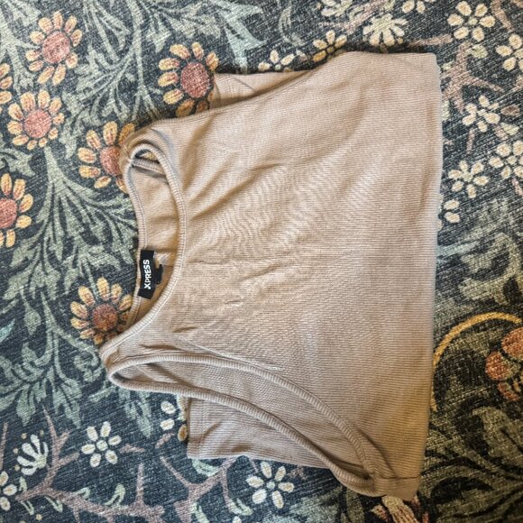 Express Cropped Rib Tank Small Taupe - Picture 2 of 2